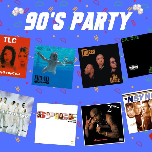 90s Album Covers Party Banner - 90s Decorations - 90s Birthday Supplies - 90s Party Props - Instant Digital Download - 1990s Printable Decor