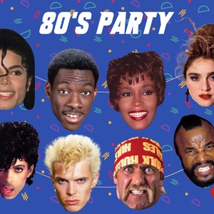 80s Icons Party Banners & Head Cutouts - Printable Vintage Celebrities, DIY Decorations for Retro-Themed Events, Instant Download, 1980&#39;s