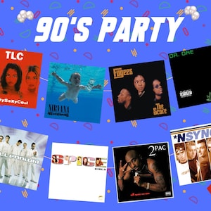 90年代のアルバムカバーパーティーバナー - 90年代のデコレーション - 90年代の誕生日用品 - 90年代のパーティー小道具 - インスタントデジタルダウンロード - 1990年代の印刷可能な装飾