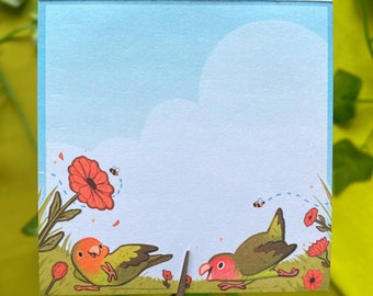 Blue Sky Lovebirds Kladblok, Papegaai memoblokken | Leuk cadeau, leuke illustratie, blocnotes, schrijven| Papegaaien & Vogelspulletjes | Stationair