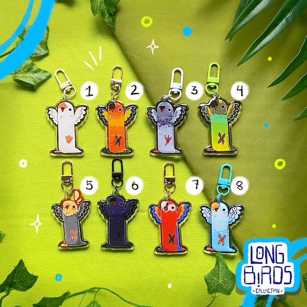 LONG BIRD KEYCHAINS | Cute Charm, Cute Key chain ,Acrylic, Epoxy| Parrots & Bird, budgie,crow, goose, duck, conure, tiel,macaw, meyer