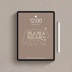 Tapeta na iPada Mama Bear, Neutralna tapeta na iPada, Estetyczna tapeta na iPada, Minimalistyczna tapeta, Tło na iPada, Natychmiastowe pobieranie