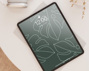 Neutral Green Leaf iPad Wallpaper, Modern Aesthetic Tablet Wallpaper, Aesthetic Wallpaper, Boho iPad Wallpaper, Instant Download