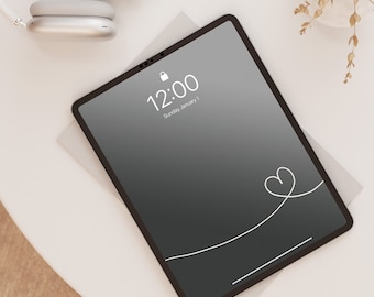 Papel de parede estético para iPad cinza escuro, papel de parede de coração, papel de parede para iPad, tela de bloqueio do iPad, fundo do iPad, download instantâneo