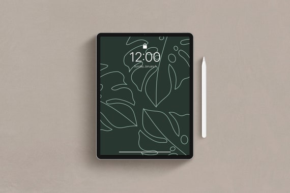 Dark Green Monstera Leaf iPad Wallpaper, Modern Aesthetic Tablet Digital Background, Digital Wallpaper, Minimalist iPad, Instant Download