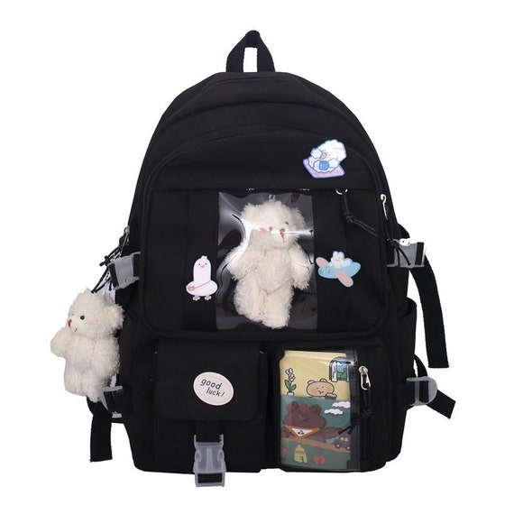 Kawaii Sac à dos avec épingle Kawaii et accessoires, grande capacité, ours  mignon, accessoires sac à dos pour école, multi-poches, sac d'école kawaii