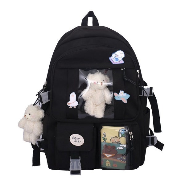 Kawaii Backpack for Girls Women with Pin Bear Accessories Cute College High School bag for Teenage girls Travel bags Mochilas