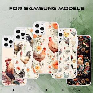 Puede incluir: Cinco fundas de teléfono diferentes con varios diseños. La primera funda presenta un diseño de gallo y flores. La segunda funda presenta un diseño de gallo y flores. La tercera funda presenta un diseño de gallo y flores. La cuarta funda presenta un diseño de gallo y flores. La quinta funda presenta un diseño de gallo y flores.  FOR SAMSUNG MODELS está escrito en la parte superior de la imagen.