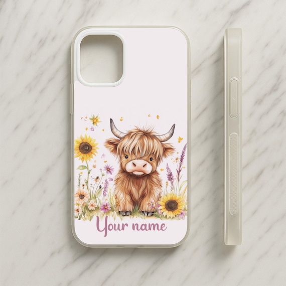 Floral Highland Cow Personalized Phone Case