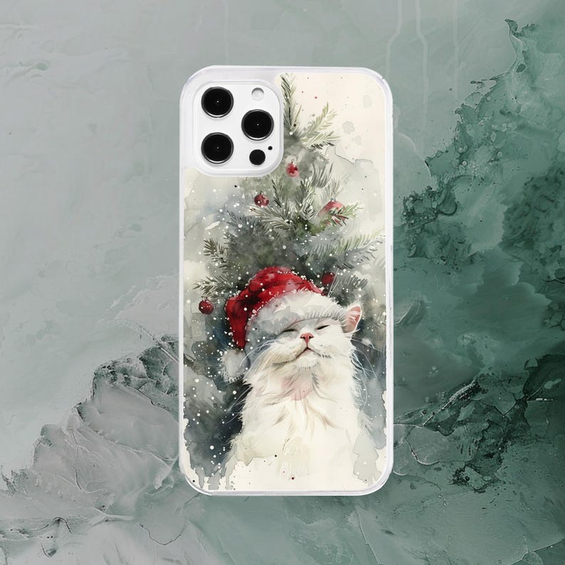 Christmas Cat Red Hat Cute Watercolour Phone Case for Samsung Models
