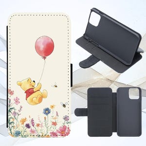 くまのプーさん レッドバルーン フローラル フリップ フォンケース iPhone Samsung Huawei Google Pixel用