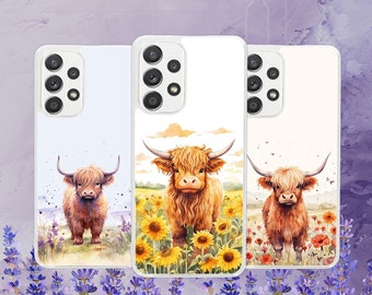 Watercolour Highland Cow Flower Field Phone Case for Samsung Models