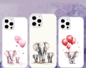 Funda para teléfono con diseño de elefantes, globos y acuarela, compatible con iPhone, Motorola, Google Pixel y Oppo.