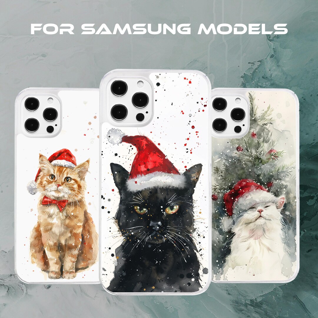 Christmas Cat Red Hat Cute Watercolour Phone Case for Samsung Models