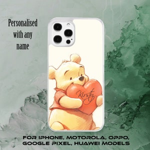 Gepersonaliseerde Winnie The Pooh Heart Love-telefoonhoes voor iPhone, Motorola, Google Pixel, Oppo