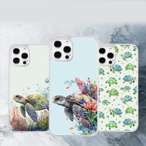 Aquarel zeeschildpad schattig onderwater bloemenpatroon telefoonhoesje voor iPhone, Motorola, Google Pixel, Oppo