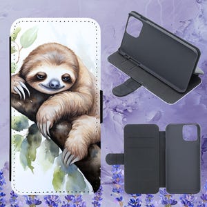 Cute Lazy Sleeping Sloth Watercolour Flip Phone Case for iPhone Samsung Huawei Google Pixel