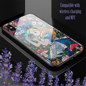Housse de protection premium en vitrail Alice au pays des merveilles pour iPhone Samsung Huawei