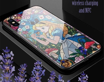 ステンドグラス風アリス・イン・ワンダーランドのスマホケースカバー