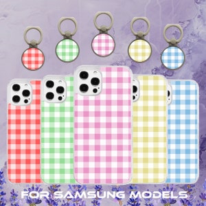 Funda para Samsung con estampado de cuadros vichy en rojo, verde, rosa, amarillo y azul.