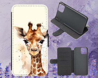 Cute Watercolour Giraffe Beige Flip Phone Case for iPhone Samsung Huawei Google Pixel