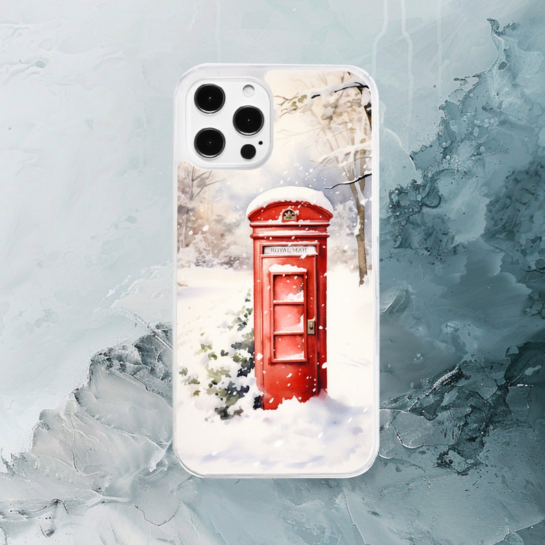 Watercolour White Christmas Scene Winter Santa Claus Reindeer Red Truck