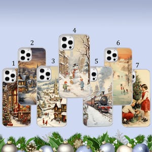 Vintage Style Christmas Town Village Snowman Toys Snow Train Novelty Winter Phone Case for iPhone, Motorola, Google Pixel, Oppo