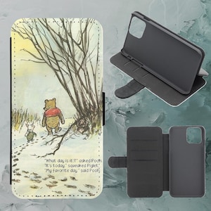 Capa de celular flip com citação do dia favorito do Ursinho Pooh para iPhone Samsung Huawei Google Pixel