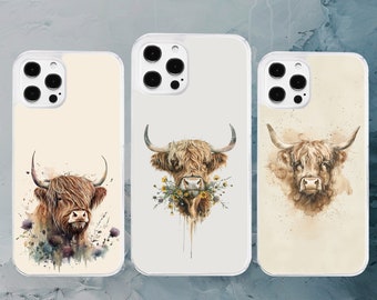 Scottish Highland Cow Phone Case - Watercolour Style - iPhone / Motorola / Google / Oppo