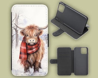 Highland Cow Watercolour Flip Phone Case (iPhone, Samsung, Huawei, Pixel)
