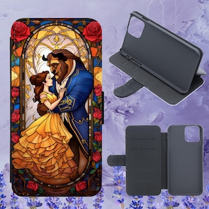 Beauty and Beast Stained Glass Roses Flip Phone Case for iPhone Samsung Huawei Google Pixel