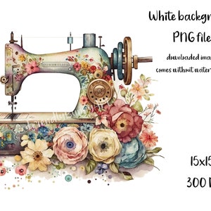 Watercolor Vintage Sewing Kit Clipart.embroidery,sewing Machine,fabric  Clipart,mannequin Clipart,needle,spool of Thread,stitching,button PNG 