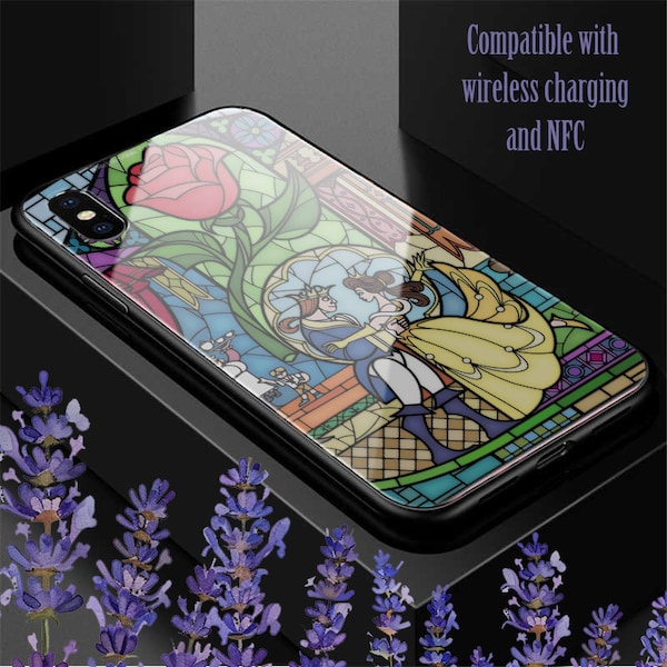 Gebrandschilderd glas Beauty and the Beast Rose Premium telefoonhoesje voor iPhone Samsung Huawei