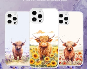 Watercolour Highland Cow Flower Field Phone Case for Samsung Models