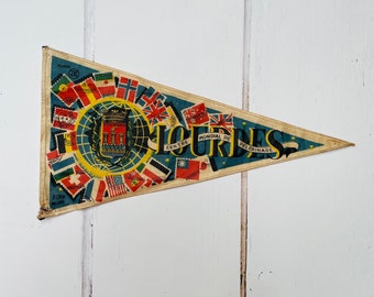 Vintage Travel Souvenir Pennant, Lourdes Flag, French Pennant, Vintage Flag