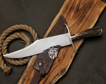 Benutzerdefinierte Bowiemesser | Kundenspezifische handgemachte Jagd-Geweih-Messer mit Federstahl | Personalisierte Messer | Weihnachtsgeschenk | Geschenk für Ihn