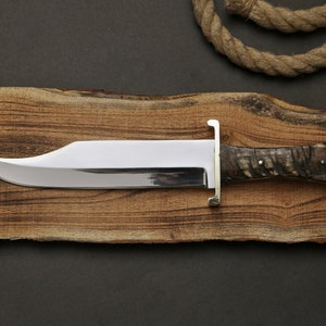 Custom Bowie Knife|  Hunting Knife With Mirror polish Forged 5160 Spring Steel | customized knife | Valentine&#39;s gift | Gift for him