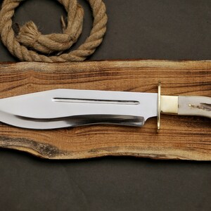 Custom Knife | Forged Mirror Polish Spring Steel Antler Bowie knife  | Anniversary Gift | Groomsmen Gift | Gift for him