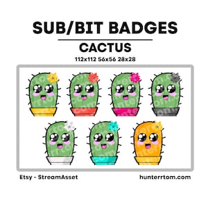 Cute Cactus Sub/Bits Badges for Streaming 112x112, 56x56, 28x28 - Twitch, Youtube, Discord