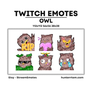 Lovable Kawaii Owl Emotes for Streaming 112x112, 56x56, 28x28 - Twitch, Youtube, Discord