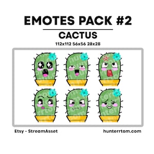 Cute Cactus Emotes With Blue Flower Pack 2 for Streaming 112x112, 56x56, 28x28 - Twitch, Youtube, Discord