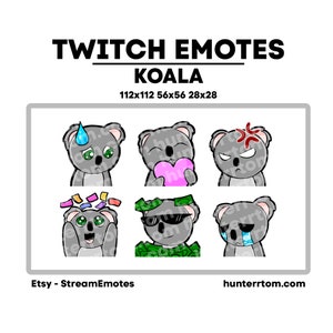 Lovable Koala Emotes for Streaming 112x112, 56x56, 28x28 - Twitch, Youtube, Discord