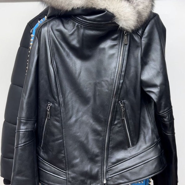 Stylish Leather Jacket for Her - Ideal Gift for Any Occasion Removable Fox Collar Leather Jacket