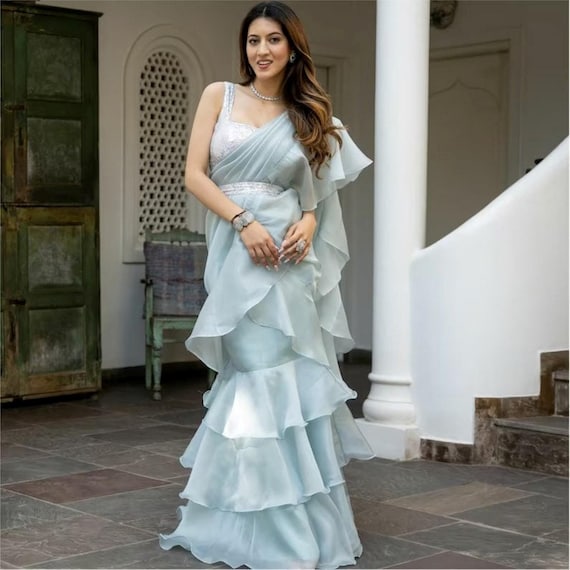 white christmas dresses Black Crepe Satin One-Shoulder Cocktail Saree Gown For Women XL main image 1