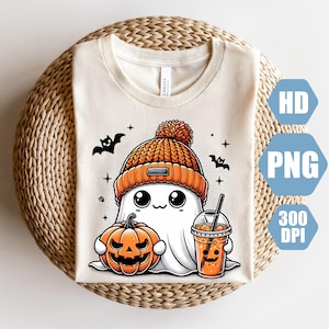 Cute ghost with coffee png, Cute Ghost Png, bougie png, Here for the boos png, bougie ghost png, sticker png, floral ghost png, Trending png