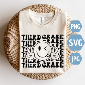 Third Grade svg, 3rd Grade svg, Teach SVG and PNG, Teacher life svg, Smile face svg, Teacher Curvy Text, Cute Teacher Shirt SVG