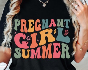 Pregnant Girl Summer Shirt SVG PNG: Baby Announcement (Digital Download)
