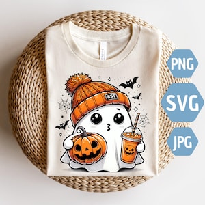 Cute ghost with coffee png, Cute Ghost Png, bougie png, bougie ghost png, here for the boos png, sticker png, floral ghost png, Trending png
