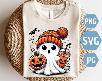 Cute ghost with coffee png, Cute Ghost Png, bougie png, bougie ghost png, here for the boos png, sticker png, floral ghost png, Trending png