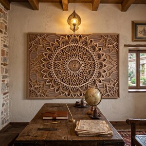 3D Layered Horizontal Mandala SVG | 8 Layer Large Rustic Wall Art | Honeycomb Laser Cut File | Wood Decor Glowforge | CNC DXF Digital